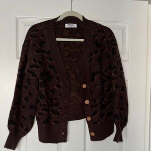 Vici Brown/Maroon Leopard Print V-neck Sweater Small